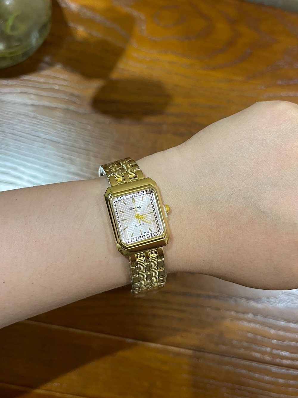 Classic Gold-Tone Rectangular Bracelet Watch - battery included